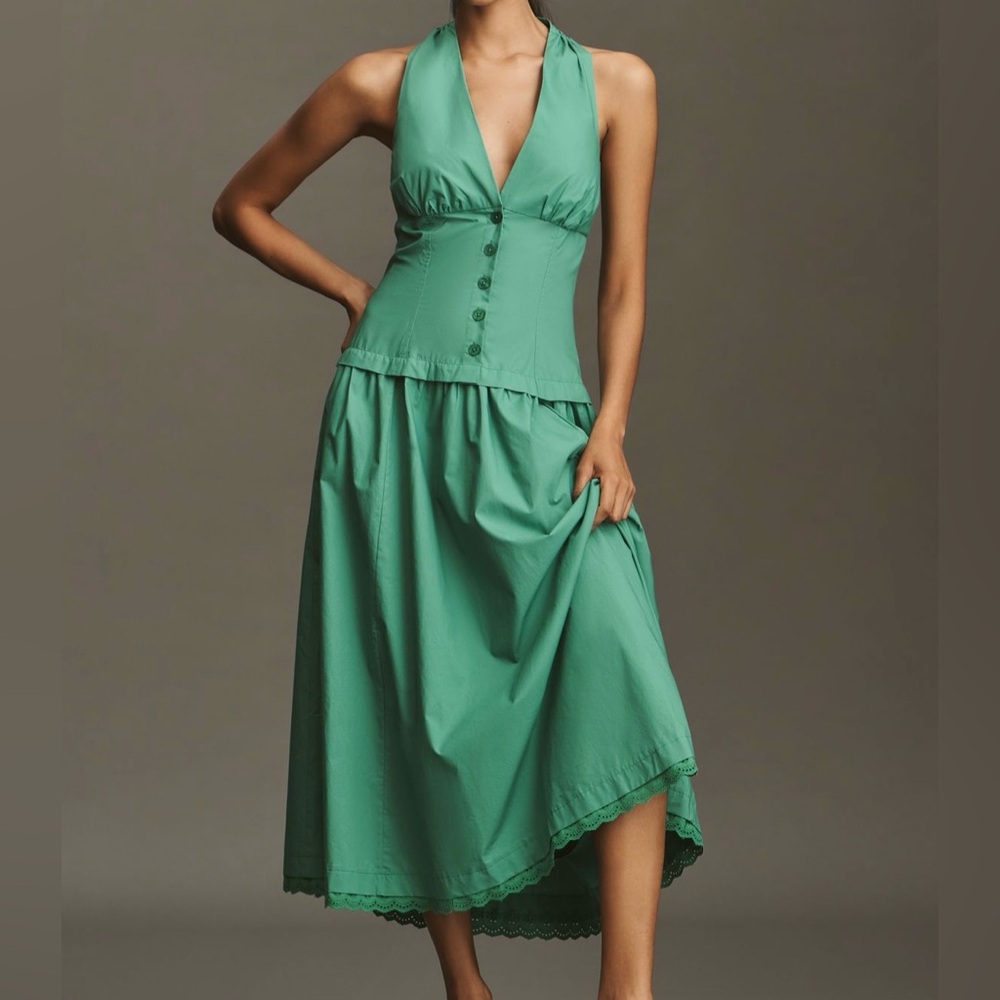 Maeve Halter V Neck Drop Waist Midi Dress Size Petite Large